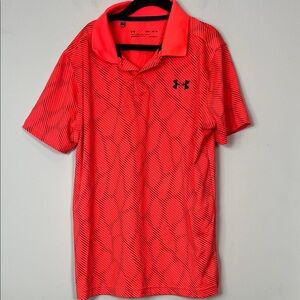 Under Armour Kids Vibrant Red Patterned Polo Short Sleeve Shirt Boys Size Medium